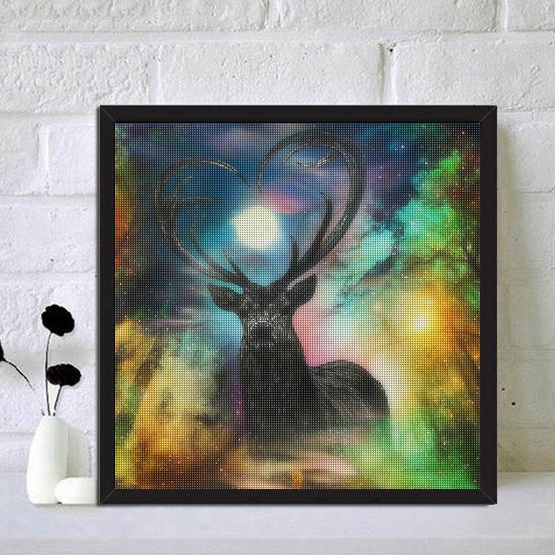 5D DIY Full Round Diamond Painting Deer Embroidery Animal Picture Rhinestones Mosaic Decoration 40x40cm/16x16inch