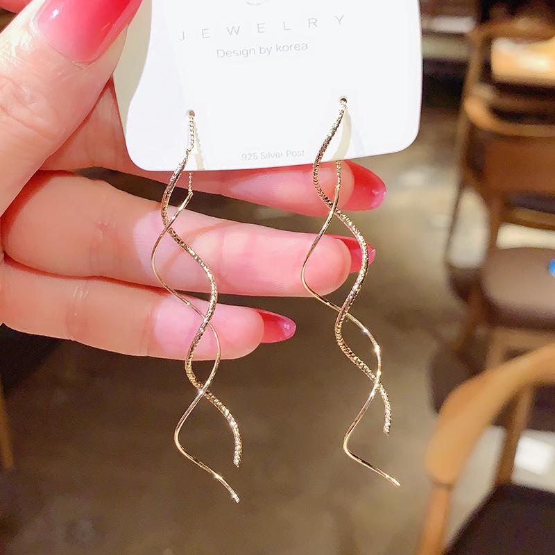 Vintage Glossy Arc Bar Long Tassel Drop Earrings for Women Gold Color Geometric Jewelry Luxury Hanging Pendientes