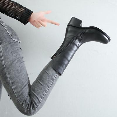 Обувь Черные туфли для женщин, полувысокие женские сапоги с круглым носком, рабочие, до середины голени, водонепроницаемые, корейский стиль и предложение по низкой цене в готическом стиле