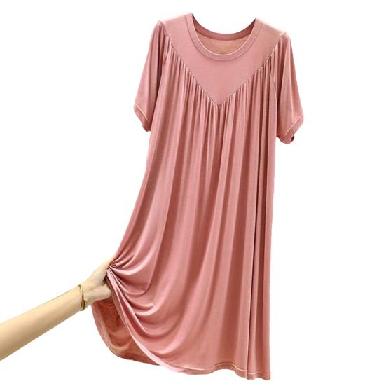 Женское летнее платье, плиссированное сплошное цветное платье с круглым вырезом и короткими рукавами, тонкий свободный пуловер длиной до колена, повседневная повседневная одежда, женское платье миди