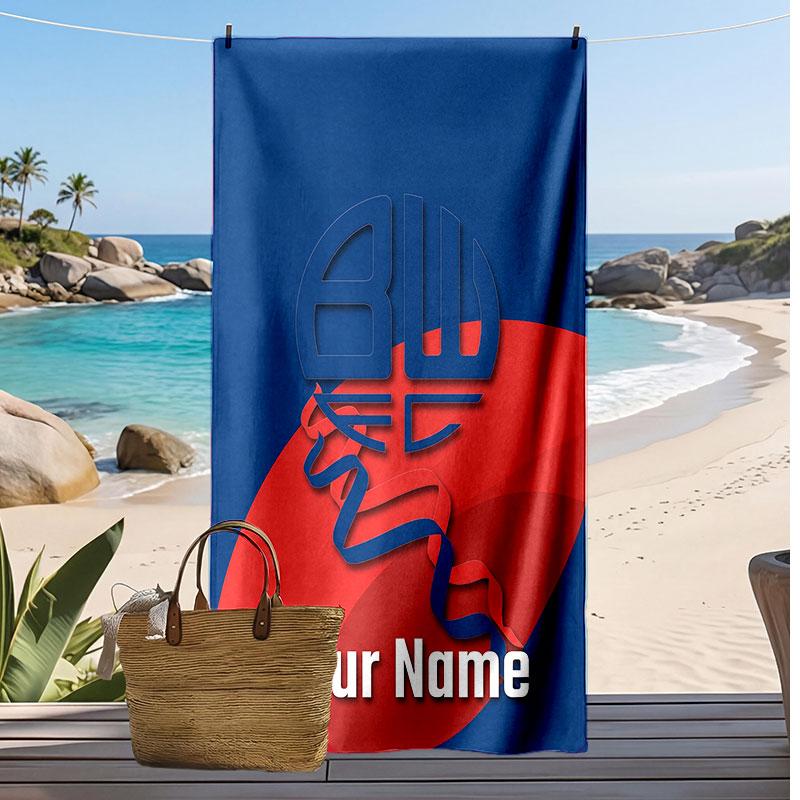 Bolton Wanderers FC Personalized Printed Beach Towel Soccer Logo Support Custom Name Text Absorbent Towel For Sport Travel Special Gift