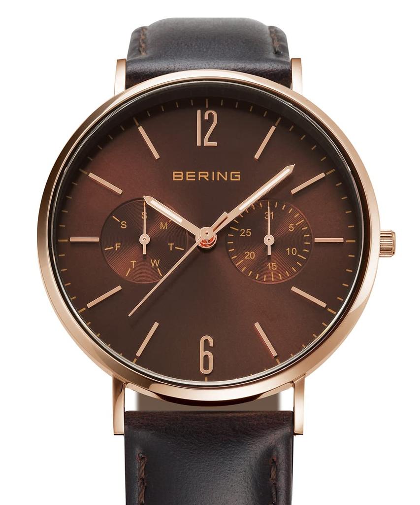 BERING Ремень Japan Limited из коричневой телячьей кожи с сеткой из коричневой нержавеющей стали, включает в себя 2 смены сапфирового стекла из розового золота, подлинный импортный продукт, 3 года