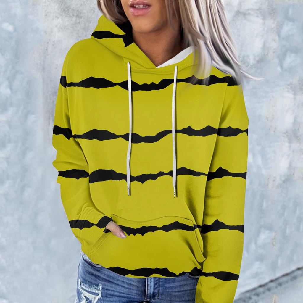 Ladies Fashion Casual Long Sleeve Striped Print Hoodie