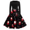Women's Fashion Vintage Long Sleeve Round Neck Christmas Printed Party Gown Dress