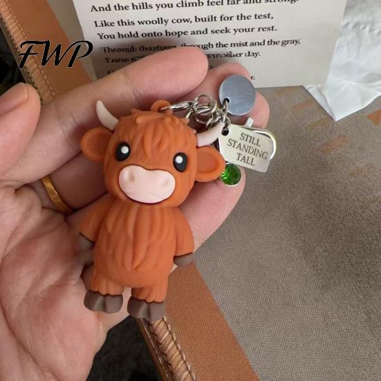 Metal Keychain A Little Highland Cow for You Keychain, 3D Resin Keyring with Birthstone Charm & Sentiment Card, Your Daily Reminder of Quiet Strength
