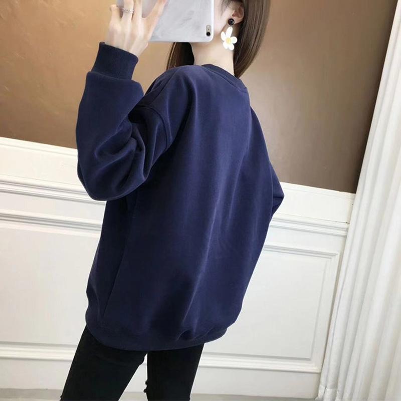 Толстовка женская, осенняя, утолщенная, с круглым вырезом, свободная, повседневная, сотня, однотонная, верхняя одежда с длинными рукавами