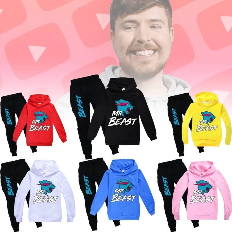 Модный набор худи с мультяшным принтом Mr Beast для мальчиков и девочек. Удобный и стильный