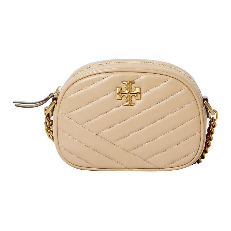 Tory Burch Kira Antique Gold Metal Double T Logo Zipper Closure Leather Shoulder Crossbody Bag Small Women bags Nude-Pink 90450-288