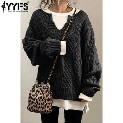 Женская мода повседневная осень-зима однотонный принт длинный рукав V-образный вырез свитера