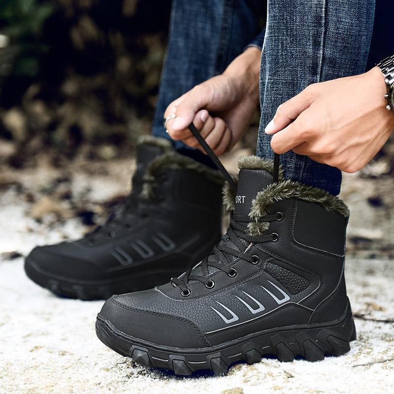 2024 Winter Northeast Cotton Shoes Large Size Snow Boots Men's Warm Velvet Thickened High-top Thick-soled Outdoor Men's Boots