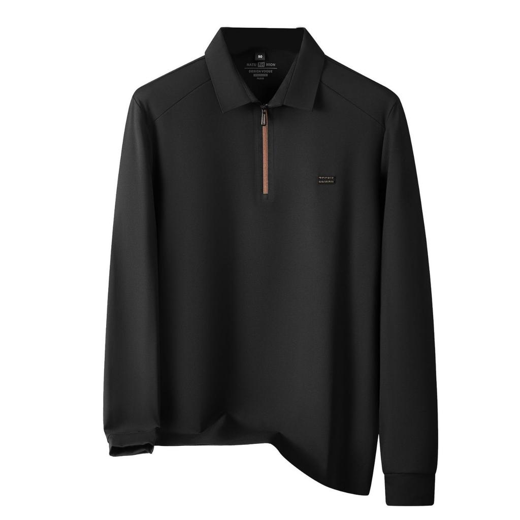 Autumn And Winter New Brocade Ammonia Seamless Zipper High-End Fashion Lapel Men'S Long-Sleeved Polo Shirt