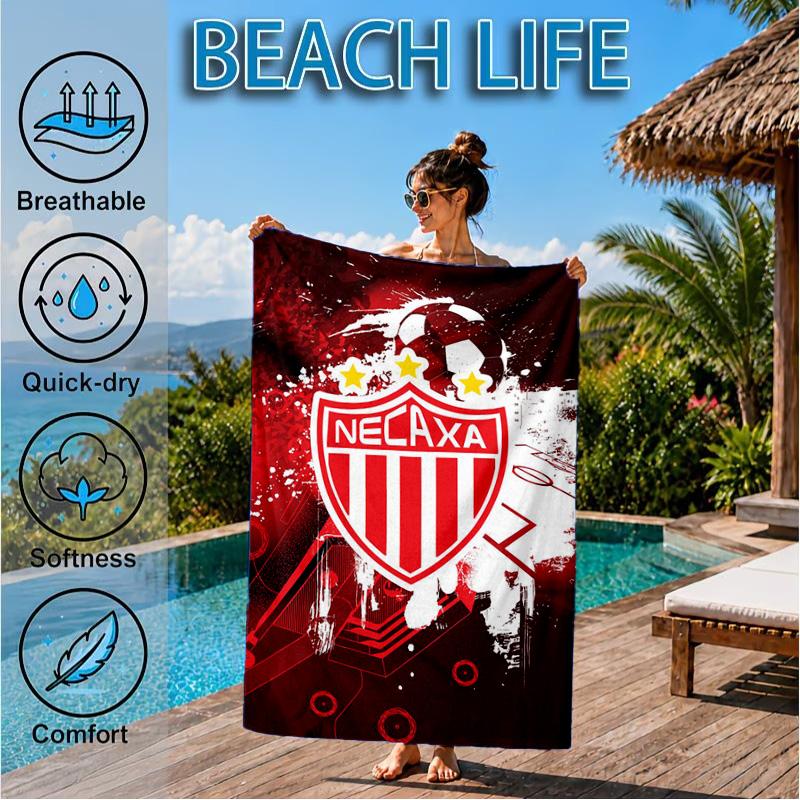 Football Crest Heartbeat Printed Microfiber Beach Towel, Soft And Absorbent, Quick-Dry, Ideal for Summer Travel, Beach Essential, Swimming Pool