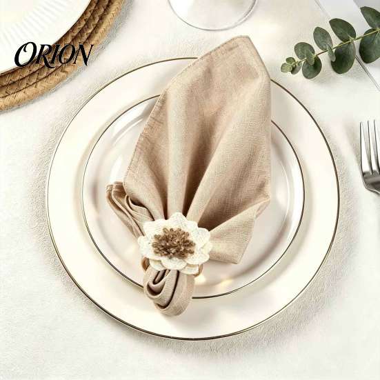 Spring Table Decor Accessories 6Pcs Linen Flower Napkin Rings, Wooden Ring Rustic Holders, Wedding Setting Farmhouse Rings for Bridal Shower
