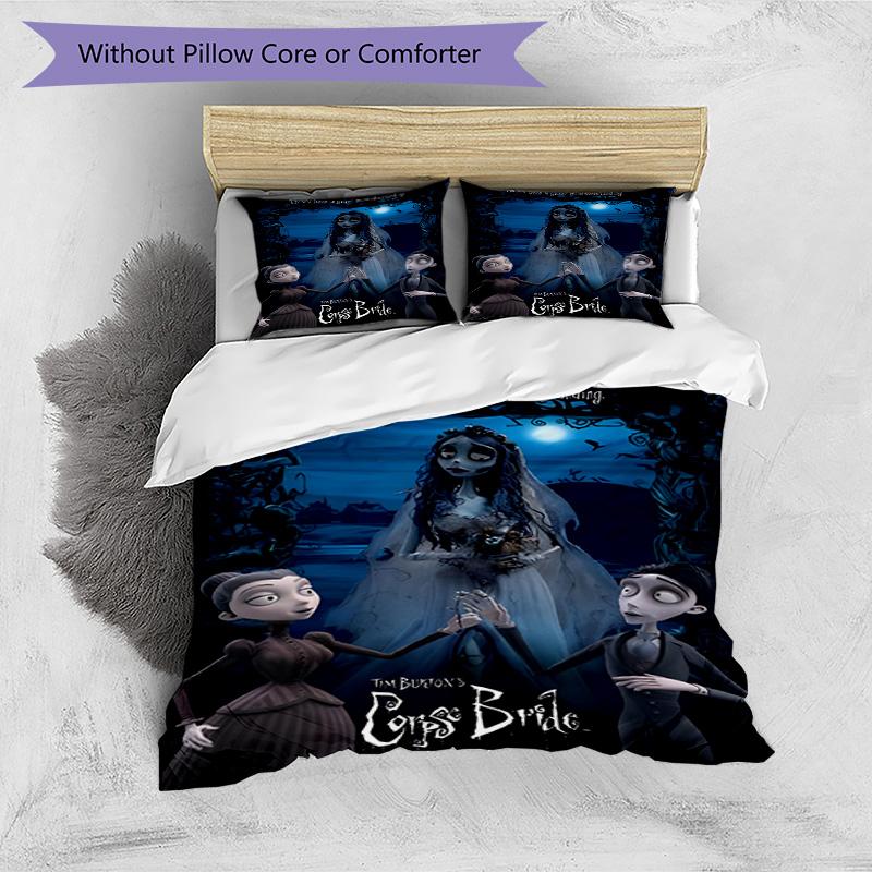 3pcs Duvet Cover Set (1*Duvet Cover + 2*Pillowcase, Without Core), Corpse Bride Print Bedding Set, Bedroom Decor, All‑Season, Birthday Gift