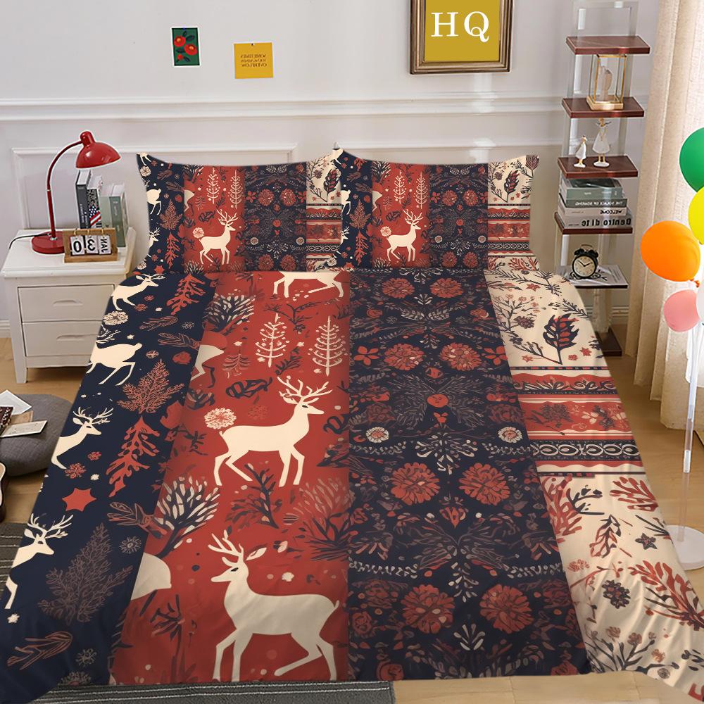 Рождественская печать 3D-печать Полиэстеровая наволочка Пододеяльник Набор из двух или трех предметов