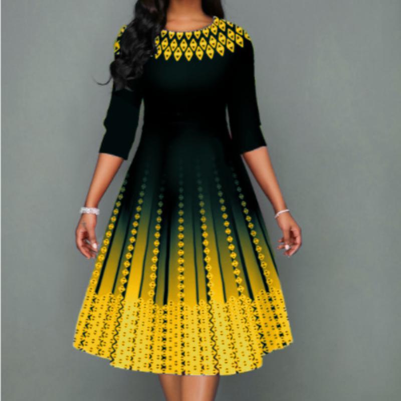 QICED Женская мода лето весна однотонный принт с рукавами 1/2 и круглым вырезом с высокой талией повседневные платья