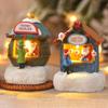 Christmas Winter Village House Ornaments Mini Light-up Christmas Shop with Santa Resin Desktop Figurine Holiday Home Decor