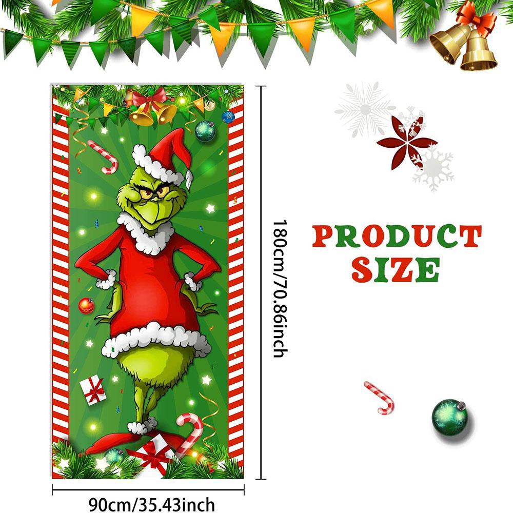 Merry Christmas Grinch Christmas Door Cover Decorations Banner Grinch Green Backdrop