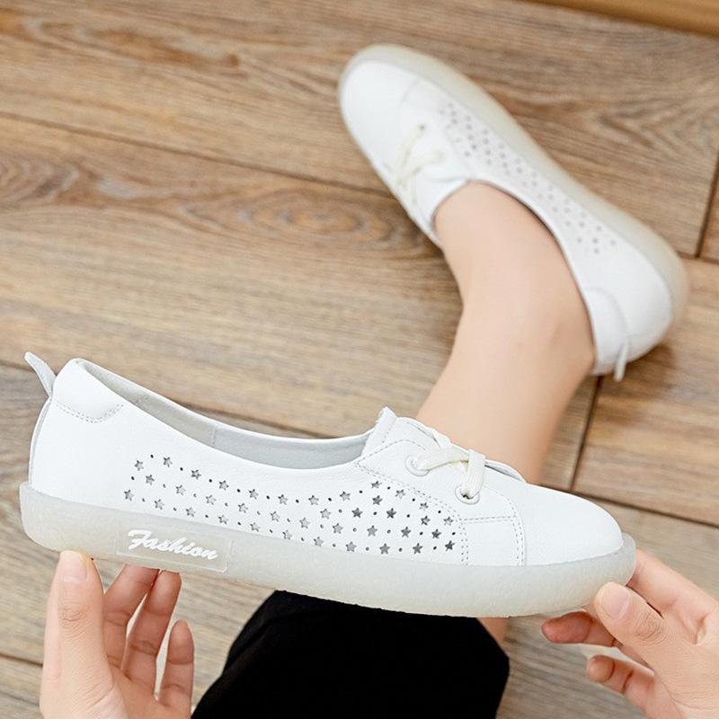 Genuine leather female pregnant women summer models flat-bottomed beef tendon bottom shallow mouth retro Mori large size single shoes female