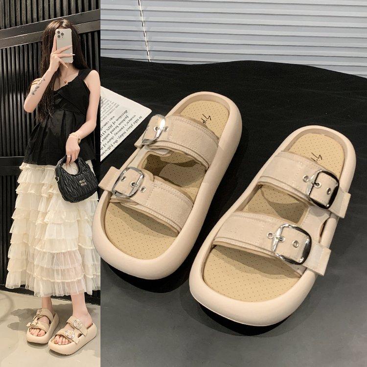 Thick-soled Slippers Summer New Semi-drag Comfortable Casual Soft Outer Wear Flat-bottomed Sandals Women