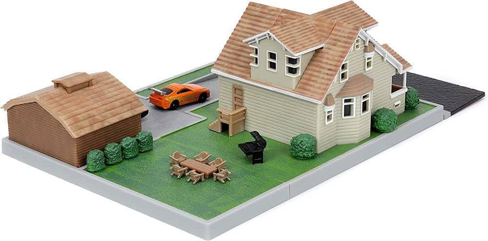 JADA TOYS Nano Fast Furious House Diorama Dodge Supra Mini Car Set Fast Furious House Display Diorama с двумя автомобилями Mini Car & Toretto's +