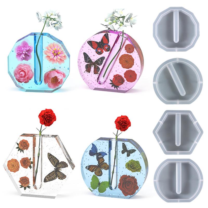 Силиконовая форма для литья смолы с пробирками для гидропоники/цветов, домашнего офиса, рабочего стола