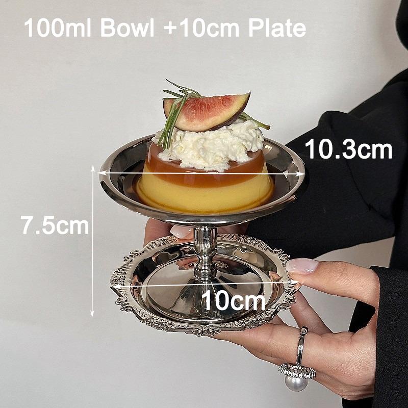 Retro Stainless Steel Ice Cream Cup Ins Style Pudding Dessert Cup Fruit Yogurt Salad Serving Dish High Base Bowl Bar Dinnerware