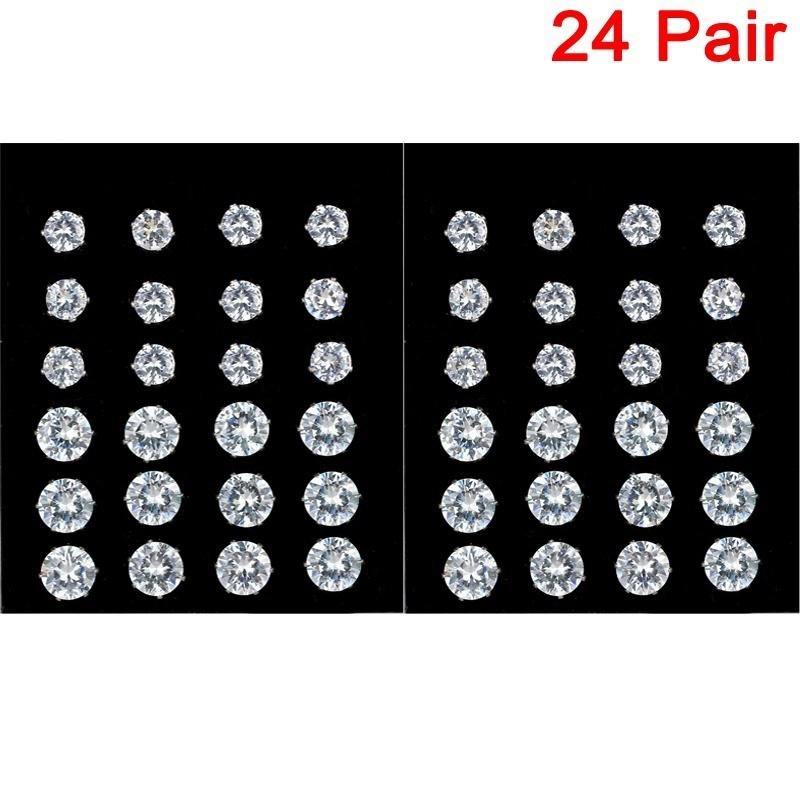 12/24/36Pairs Women's Fashion Luxury Cubic Exquisite Big Zircon Crystal Diamond Stud Earrings Set