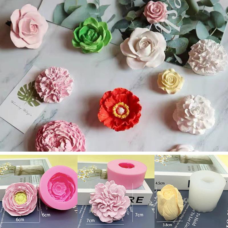 3D силиконовые формы, формы для роз, ароматерапия, гипсовые изделия, глиняная форма для свечей, пион, гипс, инструмент для выпечки своими руками