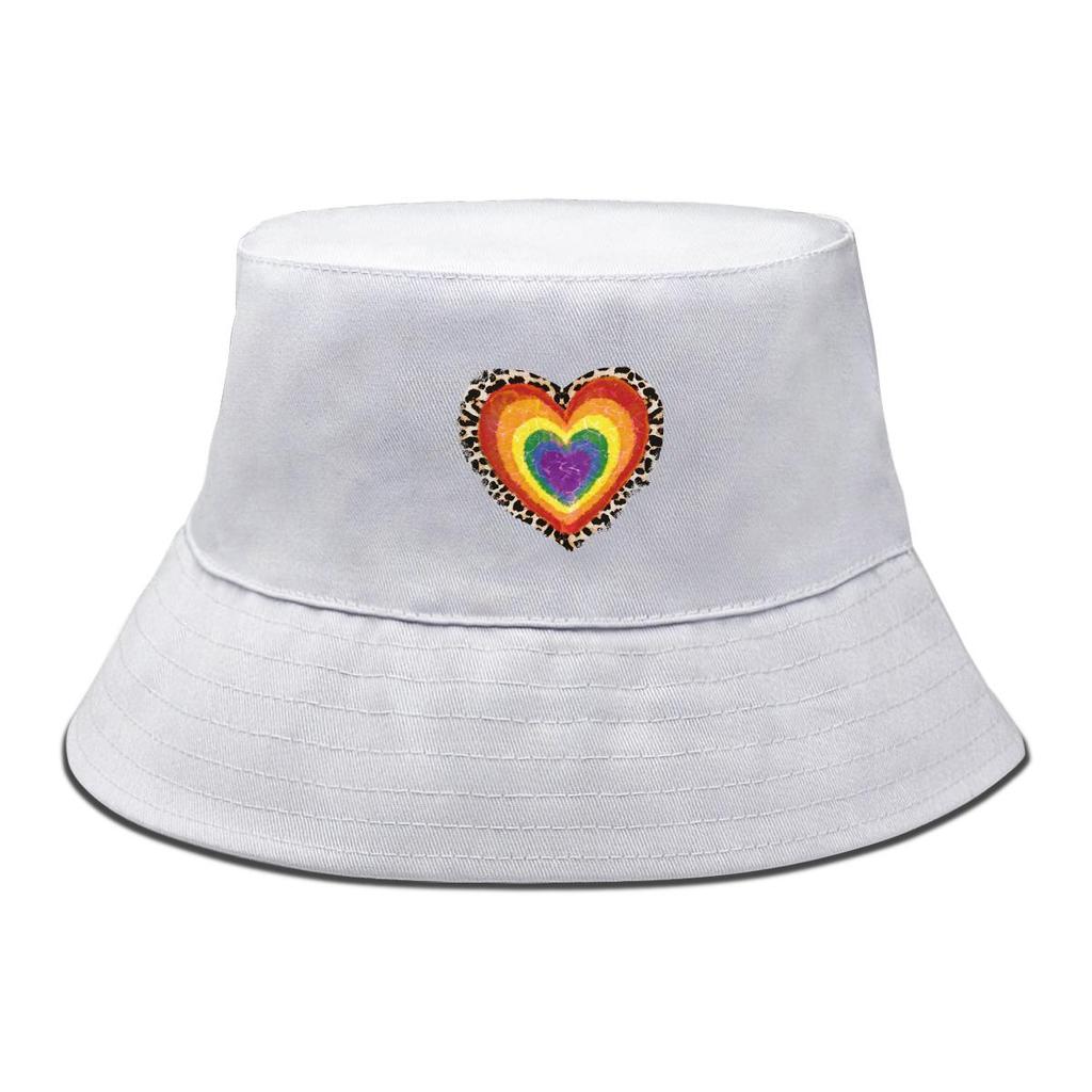 Bucket Hat With Concentric Heart Print , Colorful Valentine's Women's Cap Beach Trendy Unisex Basin Hat