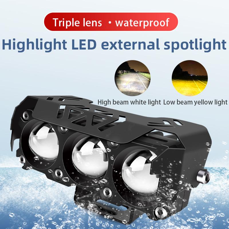 Светодиодная фара с 3 линзами для мотоциклов, рабочий прожектор дальнего/ближнего света, прожектор для мотоцикла, противотуманная фара для вождения, внешние фары для скутеров