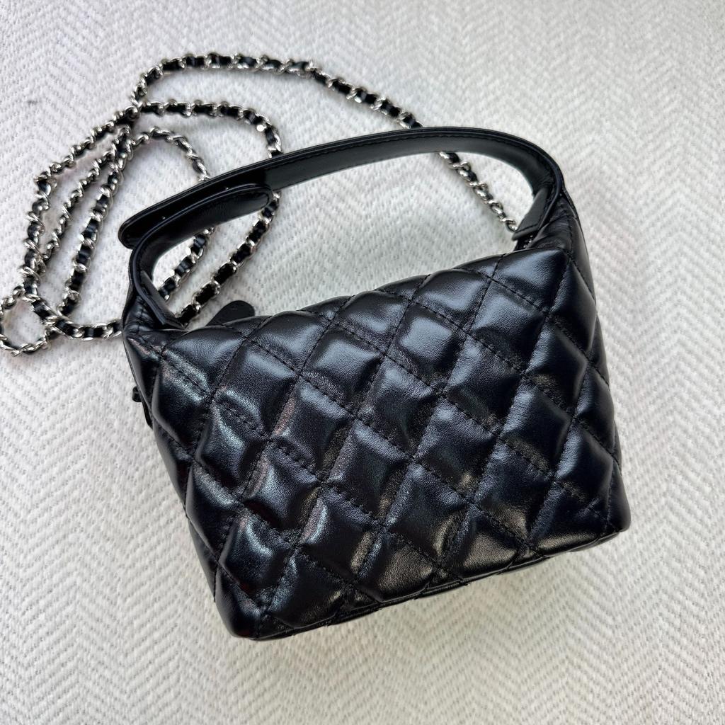 2025 Новый верхний слой коровьей кожи, маленькая ароматная стильная сетчатая цепочка, сумка для ланч-бокса, модная и универсальная одноплечевая женская сумка через плечо