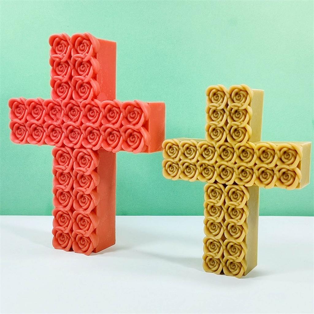 Rose Cross Candle Silicone Mold Rose Blossom Candle Molds DIY Handmade Soap Resin Mold Concrete Gypsum Mould Decorations