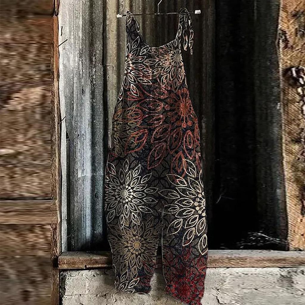 Новый летний повседневный свободный женский комбинезон с высокой талией и цветочным принтом для отдыха, винтажный комбинезон с куполом