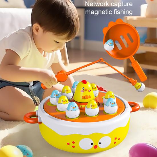 1 Набор Игрушка для запуска цыплят для рыбалки Вращающийся поворотный стол Мультяшный цыпленок Отскакивающая ловля Настольная игра Интерактивная для малышей Развивающая Электрическая Выбрасывающая животных