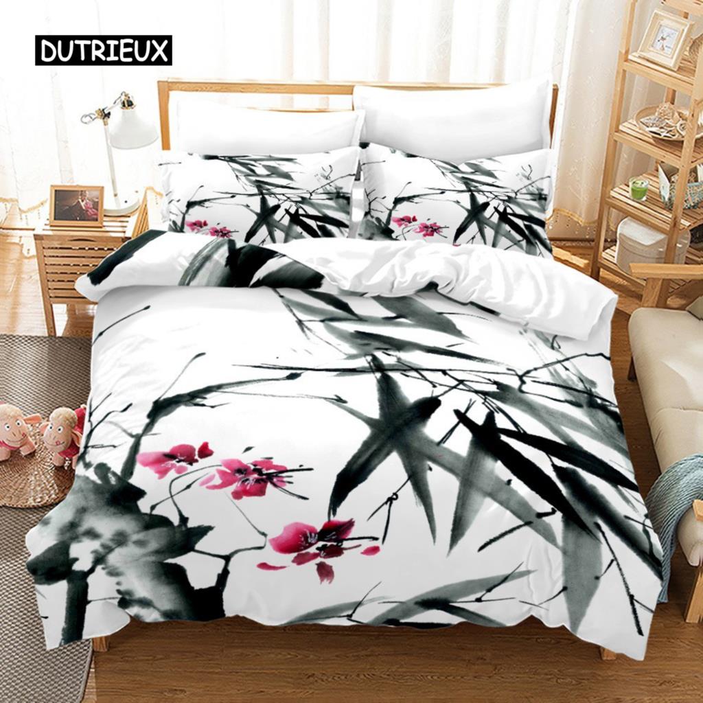 Duvet Cover Pink Sakura Plum Blossom Bamboo Bedding Set Fashion Art Duvet Cover Japanese Tokyo Style For Women Kids Room Decor