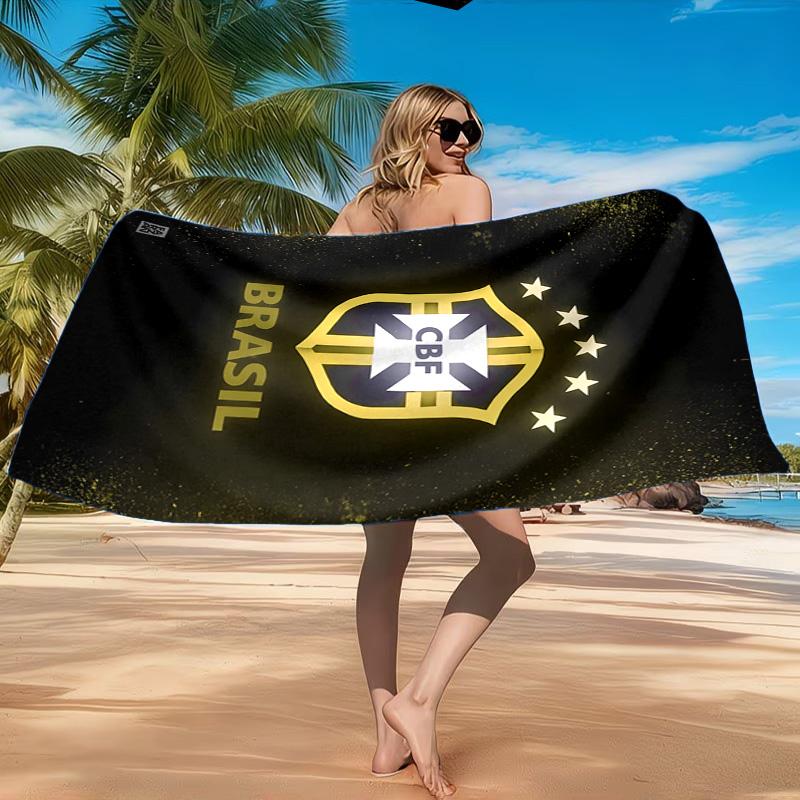 Brazilian Football Emblem Printed Microfiber Beach Towel, Soft And Absorbent, Quick-Dry, Ideal for Summer Travel, Beach Essential, Swimming Pool
