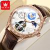 Fashionable Diamond Inlaid Carved Dial Fully Automatic Tourbillon Hollow Mechanical Watch Men's Waterproof Luminous Moon Phase Watch