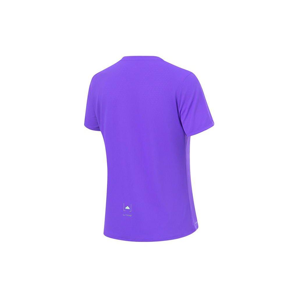 Футболка Li Ning Running Series однотонная светоотражающая быстросохнущая дышащая с коротким рукавом женская флуоресцентно-звездно-фиолетовая ATST522-5