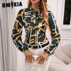 Осенний темперамент принт женская рубашка мода свободный провисающий длинный рукав топ для женщин