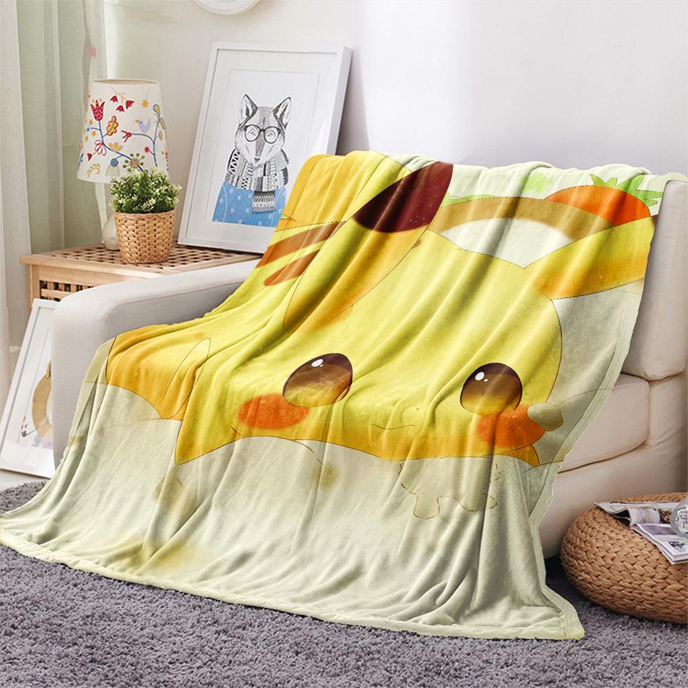 Cute Pikachu Print Flannel Blanket, High quality Comfortable for All Seasons, Home Decor, Warmth and Comfort