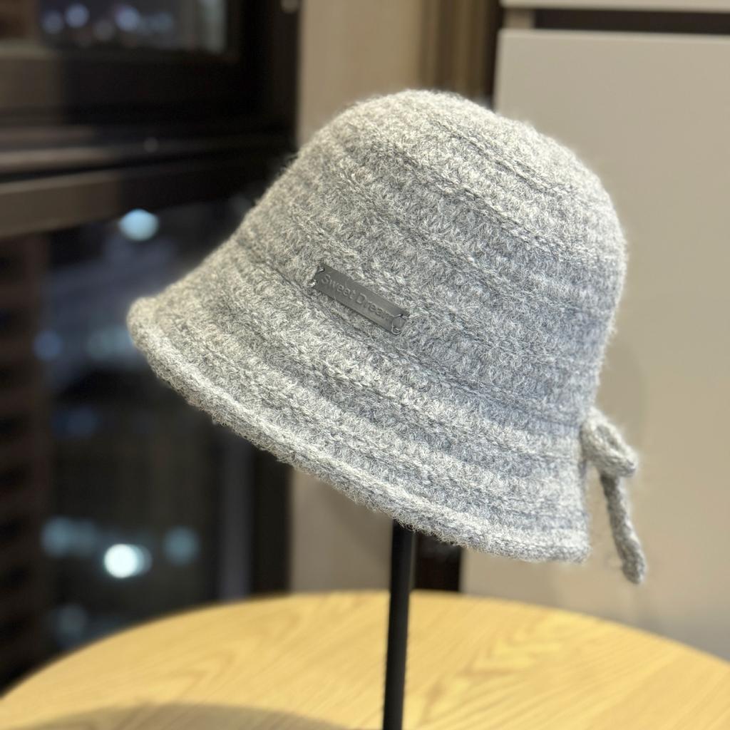 New Autumn and Winter Bow Knitted Fisherman Hat for Women Fashionable and Versatile Face Showing Small Slit Ear Protection Hat Basin Hat Cold Hat