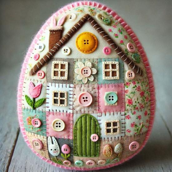 Yousheng Felt Egg House Kit DIY Patchwork Felt Egg House Craft Kit Handmade Embroidered Easter Eggs Crafting Set for Easter Basket Festive Decor