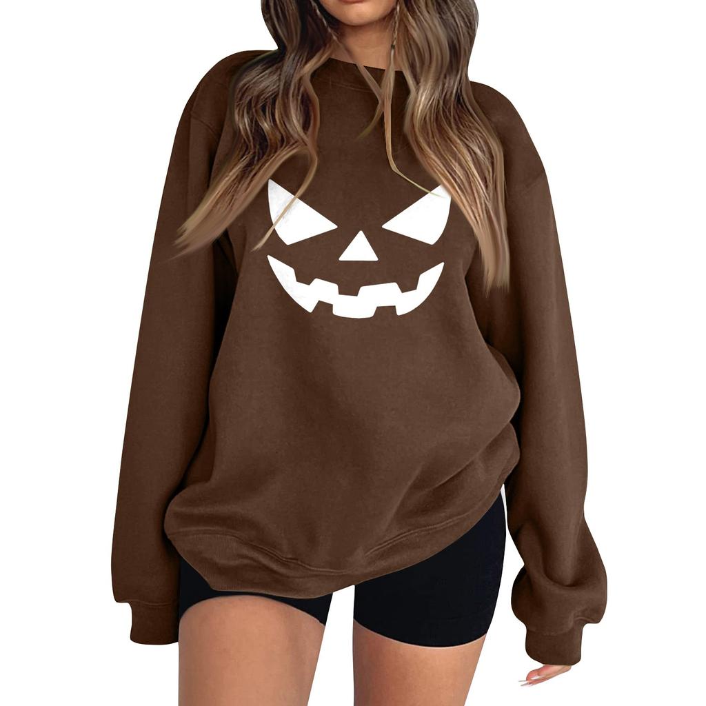 Women's Fashion Long Sleeve Printed Round Neck Pullover Top Sweatshirt