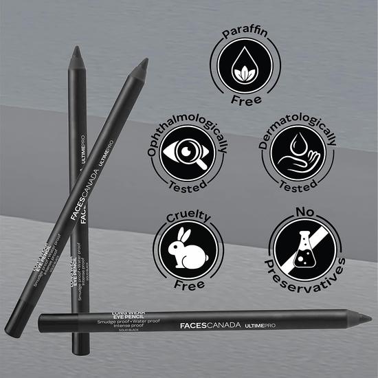 FACESCANADA Ultime Pro Longwear Opaque Eye Pencil - Solid Black 02, 1.2 G|8 Hr Long Stay|Smooth One Stroke Application|Water Proof