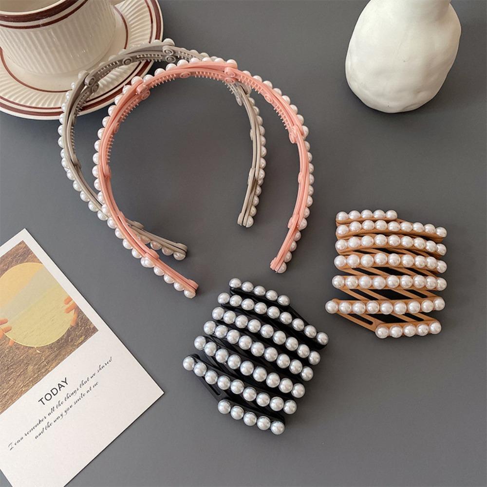 Plastic Retractable Hair Hoop Forsted Portable Hair Band All-matched Foldable Pearl Headband  Party