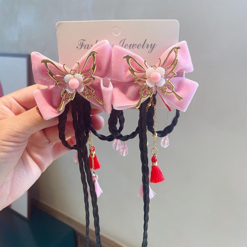 2 шт. головной убор ханьфу детская заколка для волос кисточка парик косичка милая красная заколка-бантик