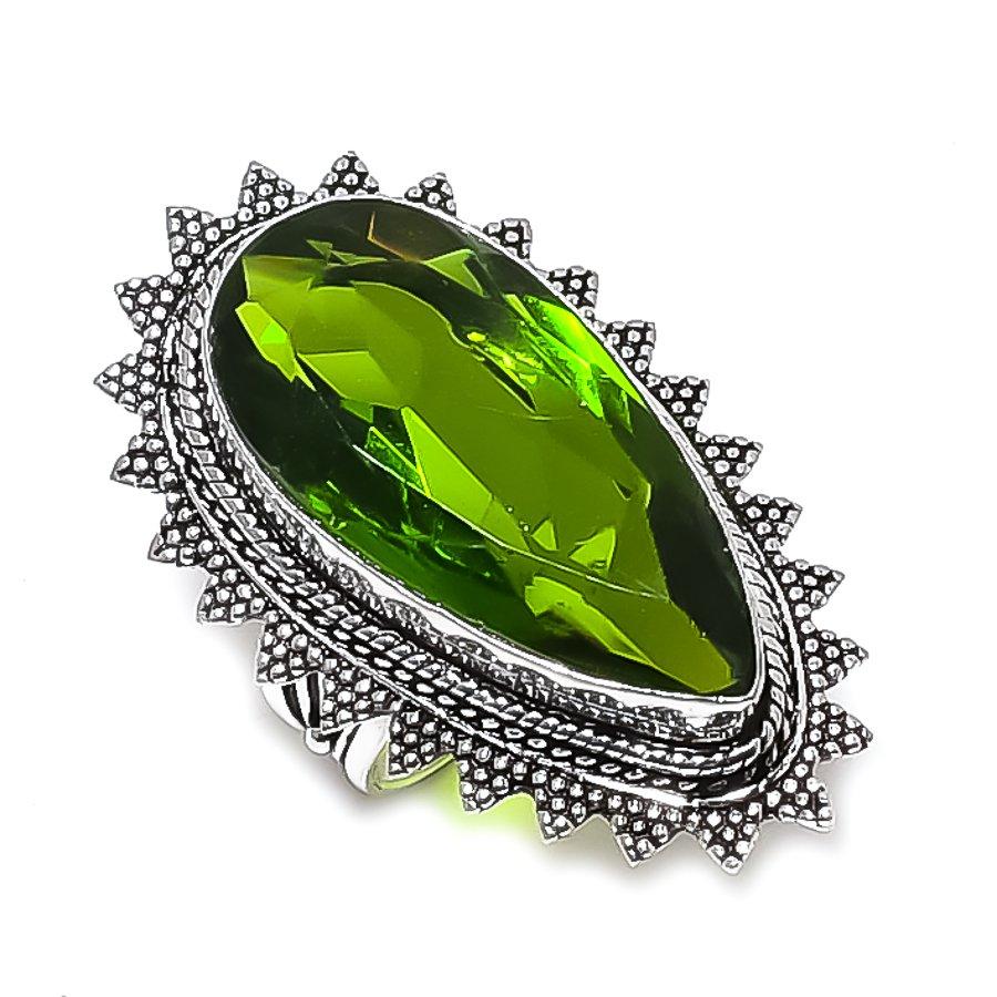 Natural Peridot Gemstone Handmade 925 Sterling Silver Jewelry Ring Size 6.5 E2n76