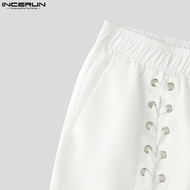 INCERUN Мужские эластичные повязки на талии сбоку, однотонные повседневные шорты со шнуровкой