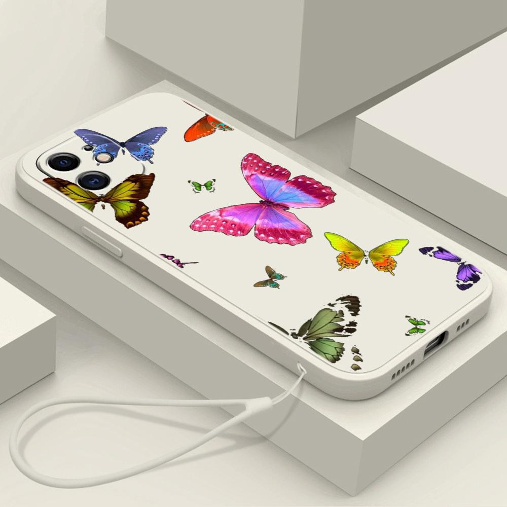 N76 Бабочка со шнурком Силиконовые чехлы для телефонов с прямым краем для Xiaomi Poco X5 F6 Redmi Note 13 Pro 12C Realme C55 Противоударный чехол Huawei